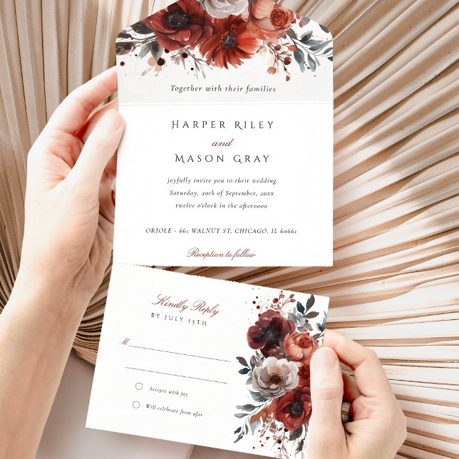 Marsala Bloom Tear-Away RSVP Wedding (Criador carregado)