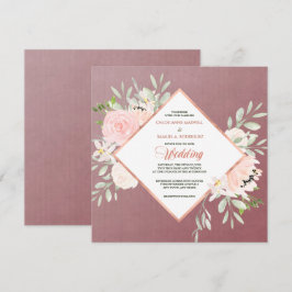 Marsala Blush Rosa Floral Frame Casamento Convite
