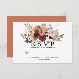 Marsala Blush Terracotta Floral Wedch Cartão RSVP