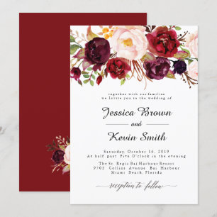 Marsala Burgundy Convite Floral Para Casamento-2
