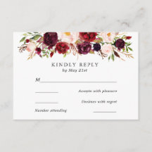 Marsala Burgundy Flores de Casamento Cartão RSVP