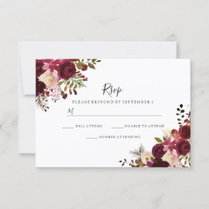 Marsala Burgundy Red Floral Casamento RSVP
