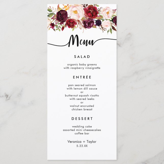 Marsala Burgundy Simple 3 - menu de casamento (Frente)