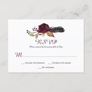Marsala Burgundy White Rosa vermelha Boho RSVP