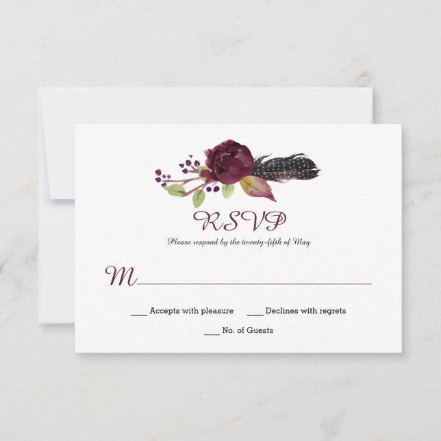 Marsala Burgundy White Rosa vermelha Boho RSVP (Frente)
