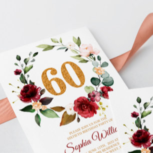 Marsala & Burgundy Wreath 60º Convite de Anivers