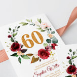 Marsala & Burgundy Wreath 60º Convite de Aniversár<br><div class="desc">Design apresenta belos elementos florais de aquarela em tons de marsala,  burgundy e eucalipto verde,  elementos folares.</div>