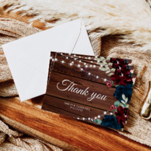 Marsala e flores de Marinho Cartões de agradecimen