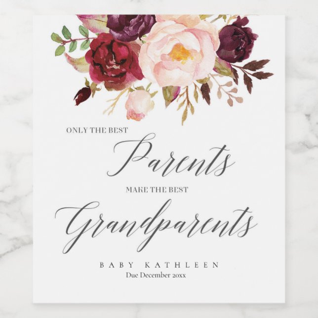 Marsala Floral Anunciante De Gravidez Rótulos De V (Rótulo Único)