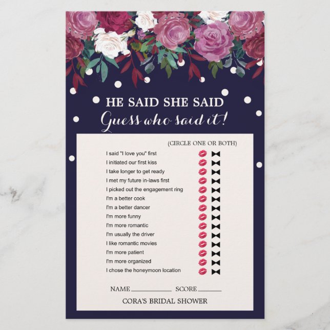 Marsala Floral e Marinho Disse Que Disse Jogo (Frente)