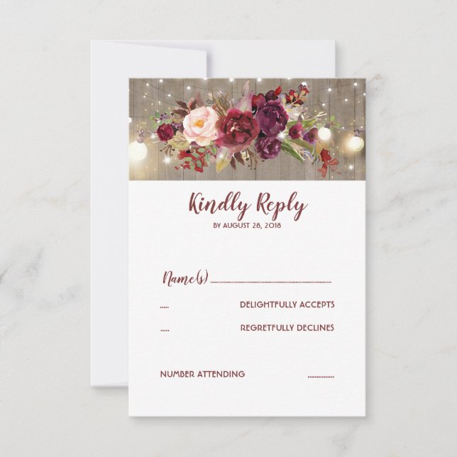 Marsala Flores Rustic Wedding RSVP (Frente)