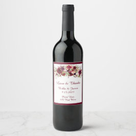 Marsala Red Floral Boho Casamento Rótulos de Vinho