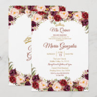 Marsala Watercolor Quinceanera Convite
