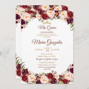 Marsala Watercolor Quinceanera Convite