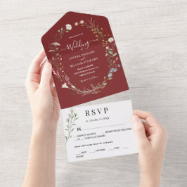 Marsala Watercolor Wildflower Simple Wedding