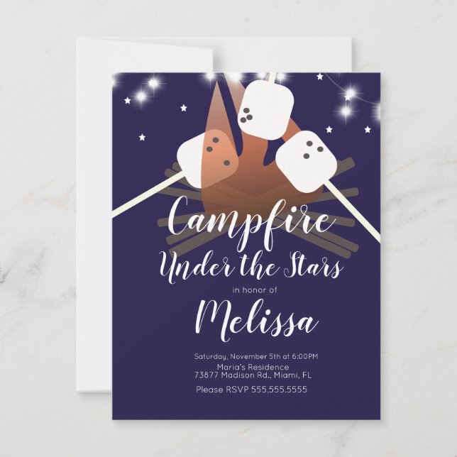 Marshmallows de fogueira estrelas acampamento fest (Frente)