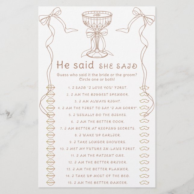 Martini arco desenhou Ele disse que ela disse jogo (Frente)