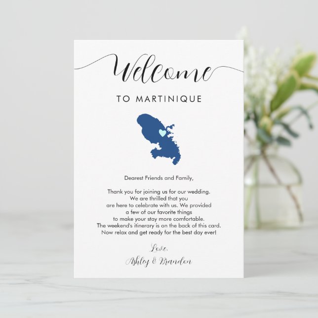 Martinique Map Weding Welcome Itinerary & Letter (Em pé/Frente)