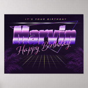 Marvin Name Vorname lila retro Poster Geburtstag