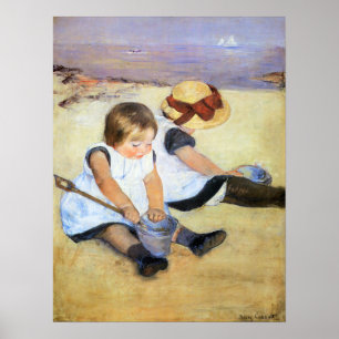 Mary Cassatt Children jogando na Poster da praia