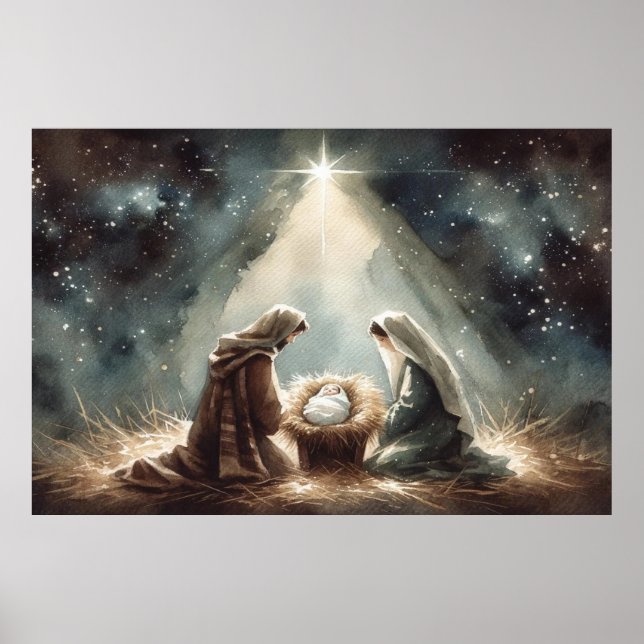 Mary & Joseph Birth de Jesus Cristo Impressão (Frente)
