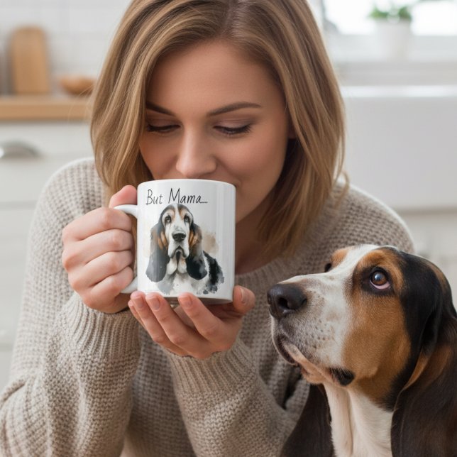 Mas Mamãe....... Caneca Moderna do Basset Hound (Criador carregado)
