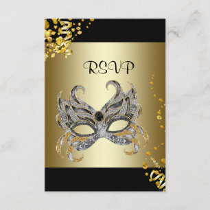 Máscara de Confete Preto Dourado Convite Festa Mas