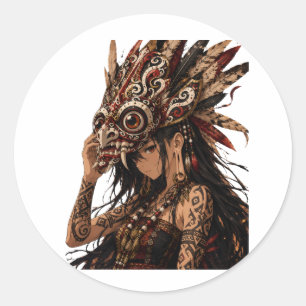 MÁSCARA DE MULHER DAYAK HUDOQ ARTE TRIBAL ADESIVO