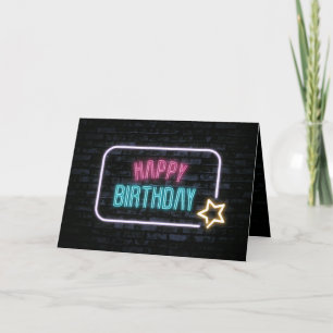 Máscara Neon Birthday No Cartão Brick