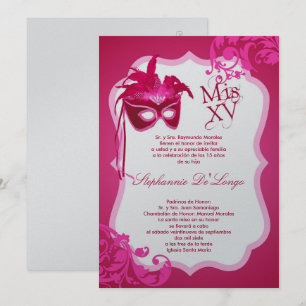 Máscara Rosa de Máscaras 5x7 Convite Quinceanera