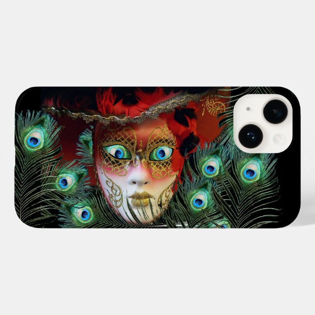 MÁSCARA VERMELHA COM FESTA DE MASCARADA (Verso (horizontal))