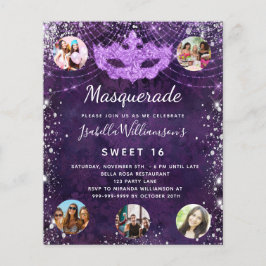 Mascarada de orçamento roxo Sweet 16 convite