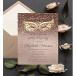 Mascarada Diamantes Brilhante Doce 16 Convite<br><div class="desc">Diamantes Dourados e mácaro sobre fundo rosa de ouro.</div>