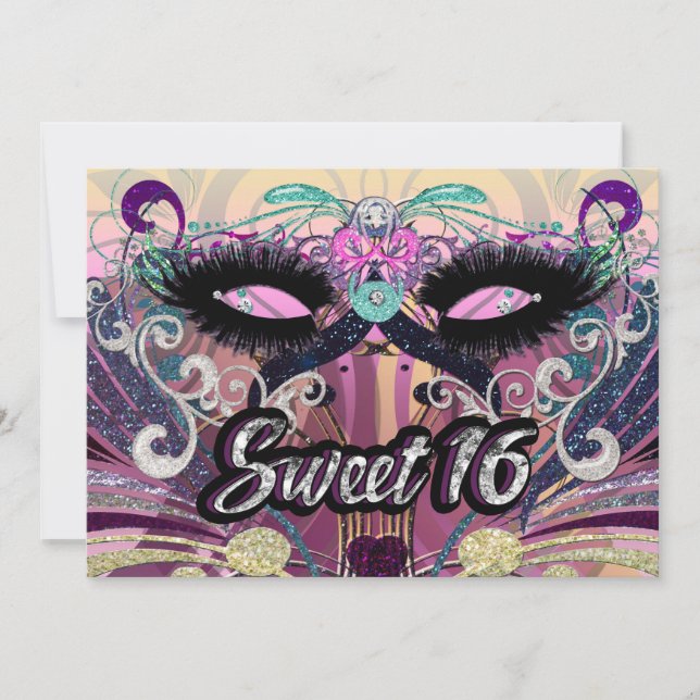 Mascarada Sweet 16 - Convite para Máscara de 16 Pa (Frente)