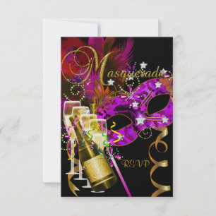 Máscaras de Resposta de RSVP Rosa Dourada Preto