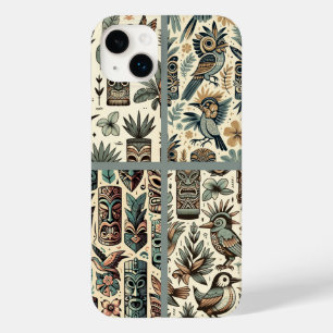Máscaras e Pássaros Tiki Tropicais Vintage Cinza V