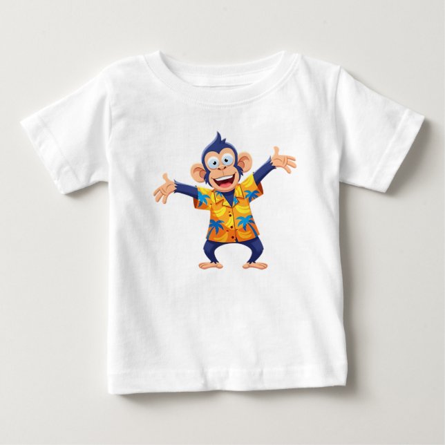 Mascote de Macaco em Camisa Tropical Havaiana (Frente)