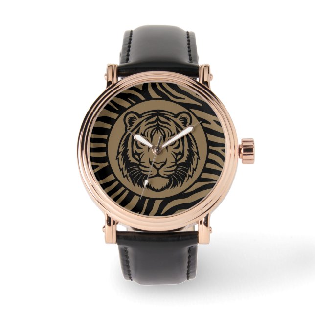 Masculino, Rosto de Tigre Mocca Preto, Relógio Mod (Frente)