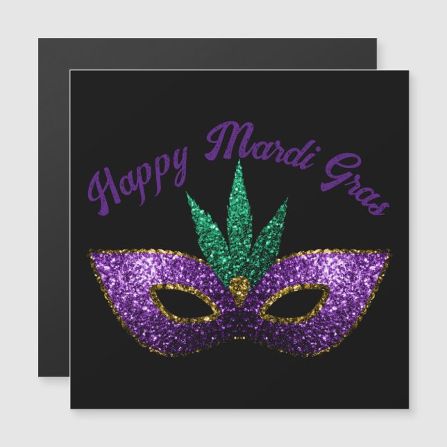 Mask Purple Green Sparkles Happy Mardi Gras (Frente/Verso)