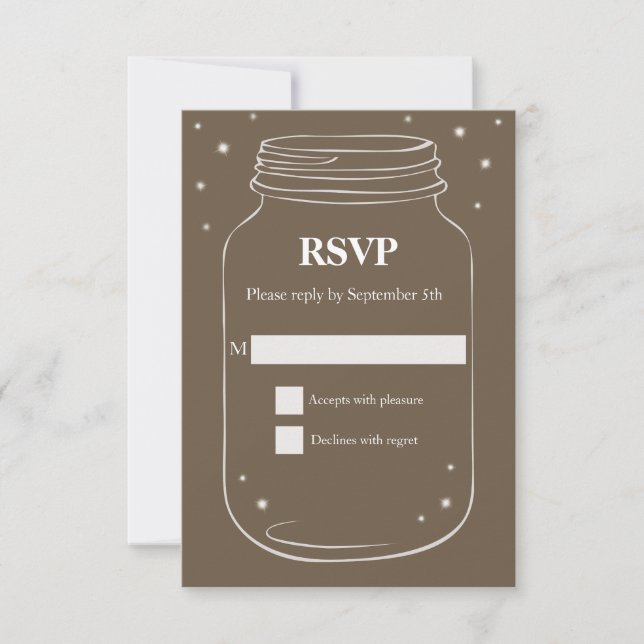 Mason Jar com Fireflies Casando RSVP Brown (Frente)