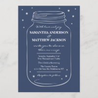Mason Jar com Fireflies Marinho de Convite