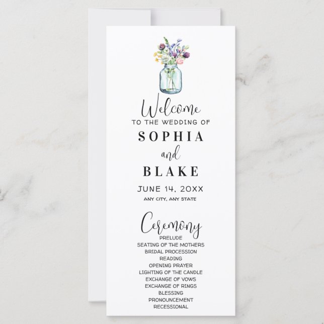 Mason Jar Com O Programa De Casamento Branco De Fl (Frente)