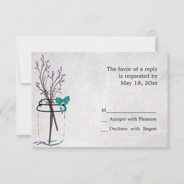 Mason Jar com ramificações roxas - Placas RSVP (Frente)