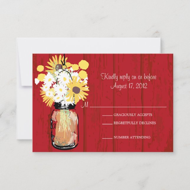 Mason Jar Daisies Sunflower & Billy Balls RSVP (Frente)