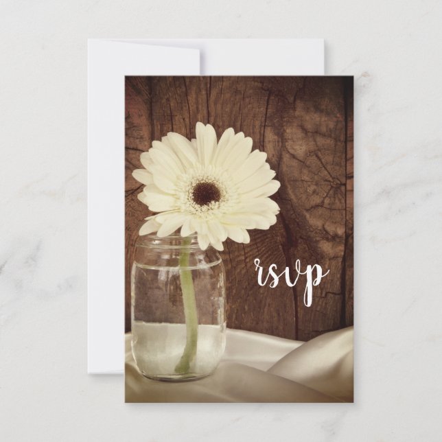 Mason Jar e Daisies Country Barn Wedding RSVP (Frente)