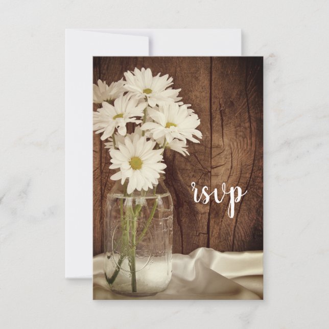 Mason Jar e Daisies Country Barn Wedding RSVP (Frente)