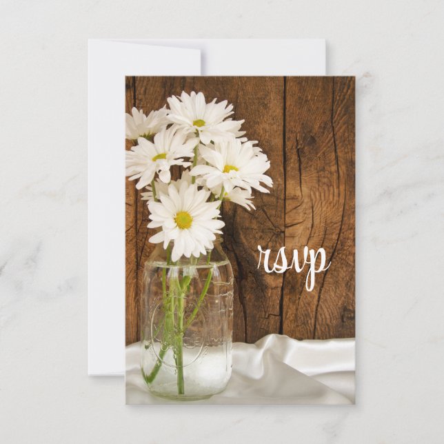 Mason Jar e Daisies Country Weding RSVP Card (Frente)