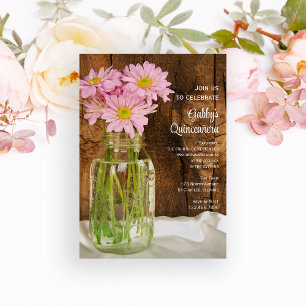 Mason Jar e Disies Rosa Quinceañera Convite