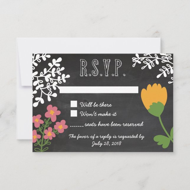 Mason Jar e Flores desenhadas à Mão no Quadro RSVP (Frente)