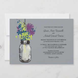 Mason Jar e Flores Selvagens Convites para Casamen